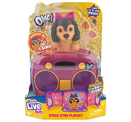 Little Live Pets, OMG Pets Have Talent - Hilarious Singing Puppy That Reacts to Being Squeezed with Multiple Sounds and Singing Pitches. Includes Transforming Stage & Carrying Bag