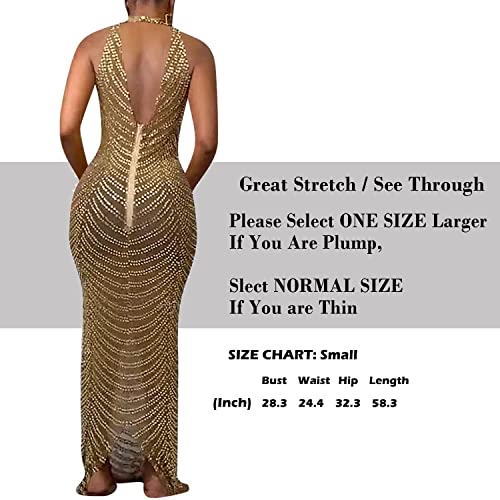 Porrcey Women's Sexy Hot Drilling Craft Dress Bodycon Party Club Night Out Dress(5259,Gold,L) #TOP1