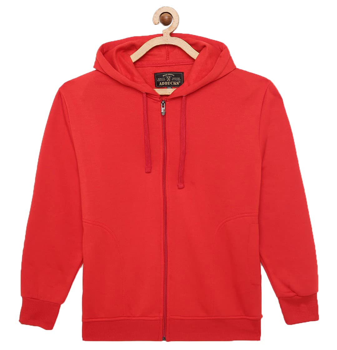ADBUCKS Girl's Rich Cotton Full Sleeves Zipper Regular Fit Jacket With Hoodies (Plus Size Also Available) (11-12 Years, Red)