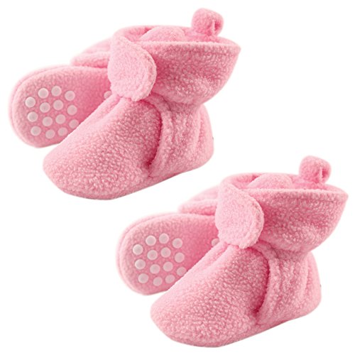 Luvable Friends Fleece Toddler Non Skid Slipper Booties, 2 Pack, Light Pink, 4T