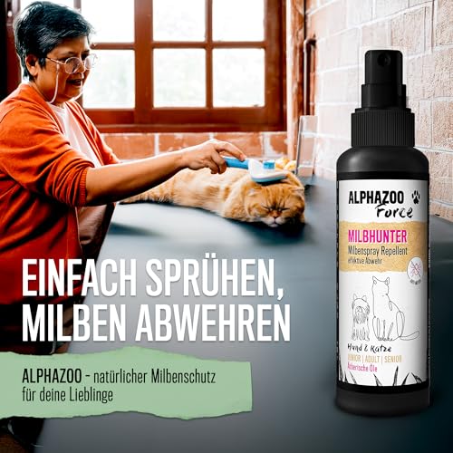 alphazoo MilbHunter Anti Milben-Spray 500 ml – Natürliches Milbenmittel für Hunde, Katzen, Pferde & Hühner – Wirksamer Schutz gegen Milbenbefall, Herbstgrasmilben & rote Vogelmilbe