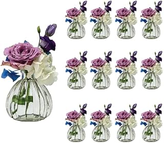 casavetro 6 or 12 Pack Small Vase Flowers Table Glass Bottle Set/Wedding Party Decoration Clear, White, 12 pcs