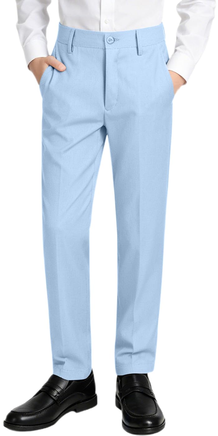 Boys Dress Pants Slim Fit,Formal Suit Trousers with Adjustable Waist