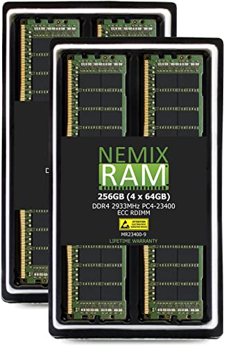 NEMIX RAM 256GB 4x64GB DDR4-2933 PC4-23400 2Rx4 ECC Registered Server Memory by NEMIX RAM
