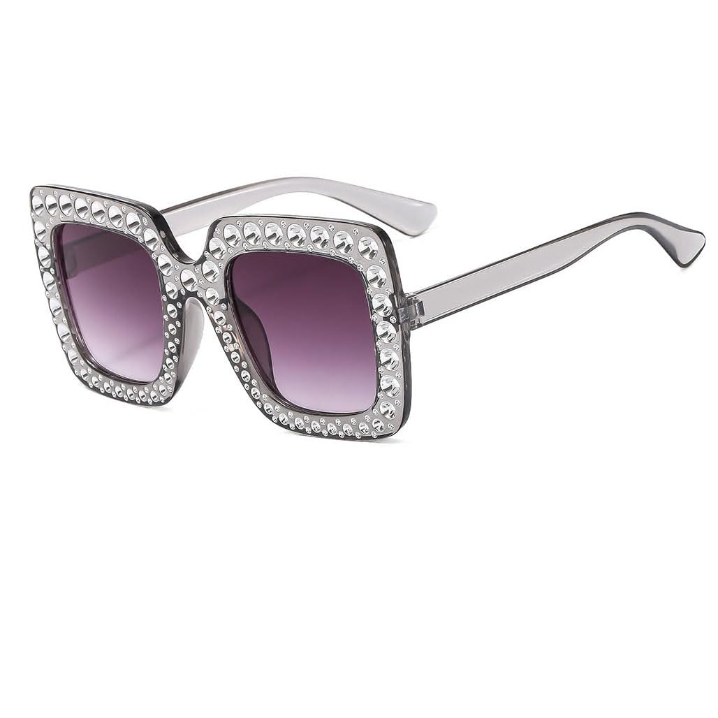 Crystal Oversized Sunglasses,Sparkly Bling Thick Frame Rhinestone Diamond Retro Trendy Party Sunglasses,Sunlight Protection Big Square Halloween Disco Glasses for Men Women Travel Transparent