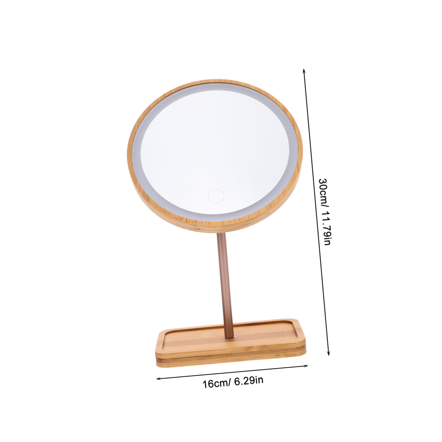 FRCOLOR Specchio da Tavolo LED in Legno con Luce e Batteria 1200ma | Vassoio Integrato, Struttura in Alluminio, per Dressing Tables e Bedroom Dressers