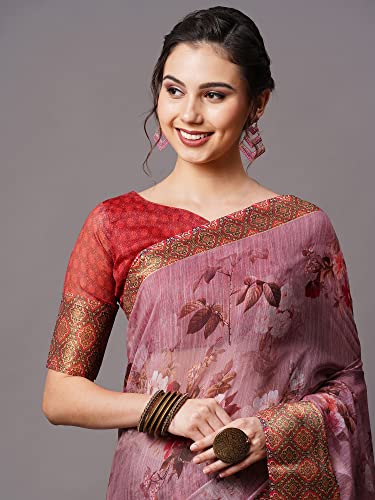 Image of AKHILAM Women's Ikat Linen Saree With Blouse Piece
