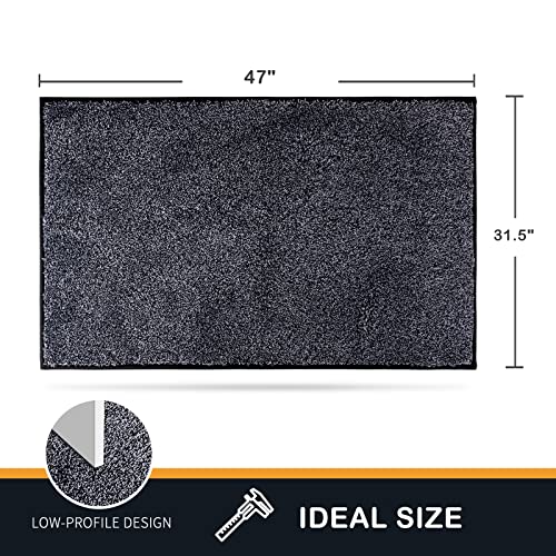 PURRUGS Dirt Trapping Door Mat 31.5" x 47", Non-Slip Machine Washable Entry Rug, Shoe Scraper, Dog Doormat, Super Absorbent Welcome Mat for Front & Back Door, Muddy Shoes & Paws, Bluish Grey-Black