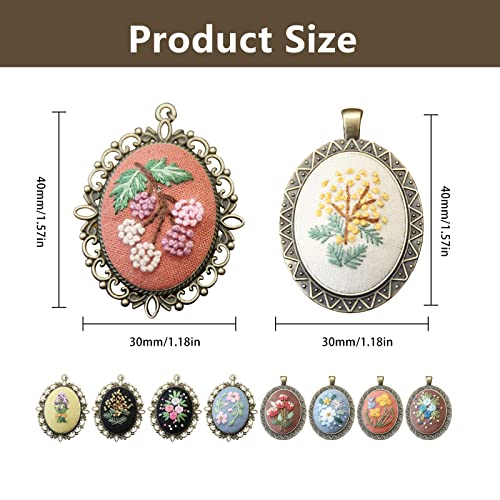 Image of 10 Pack Embroidery Pendant Kit with Instructions, Mini Flower Patterns Embroidered Pendant Necklace with Chain,Needle Thread ,Small Cross Stitch Kit with Canvas Cloth Hoop for Adults DIY Art Crafts