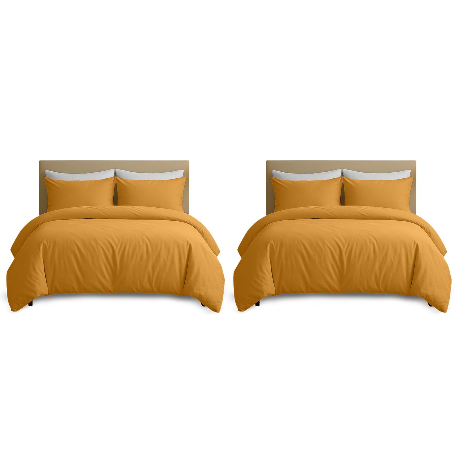 Hafaa Mustard King Size Duvet Cover Sets Pack Of 2 - Brushed Microfiber 2 Duvet Covers With 4 Pillowcases - Kingsize Quilt Cover Set
