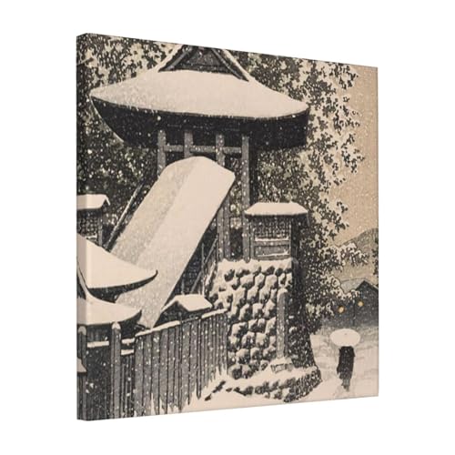 絵画 フレーム装飾画 川瀬巴水 高野山鐘楼 キャンバスアート アートパネル 壁画 壁掛け 絵 モダンアート 版画 壁飾り 世界の名画 ポスター 40x40cm