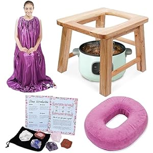 V Steam Kit with Healing Crystal, Yoni Seat with Crystals & Stones for Women, V Steam at Home Kit, Vaginial Detox & Postpartum Care, Vaginal Steaming Chair, Gown & Cushion (No Steamer)