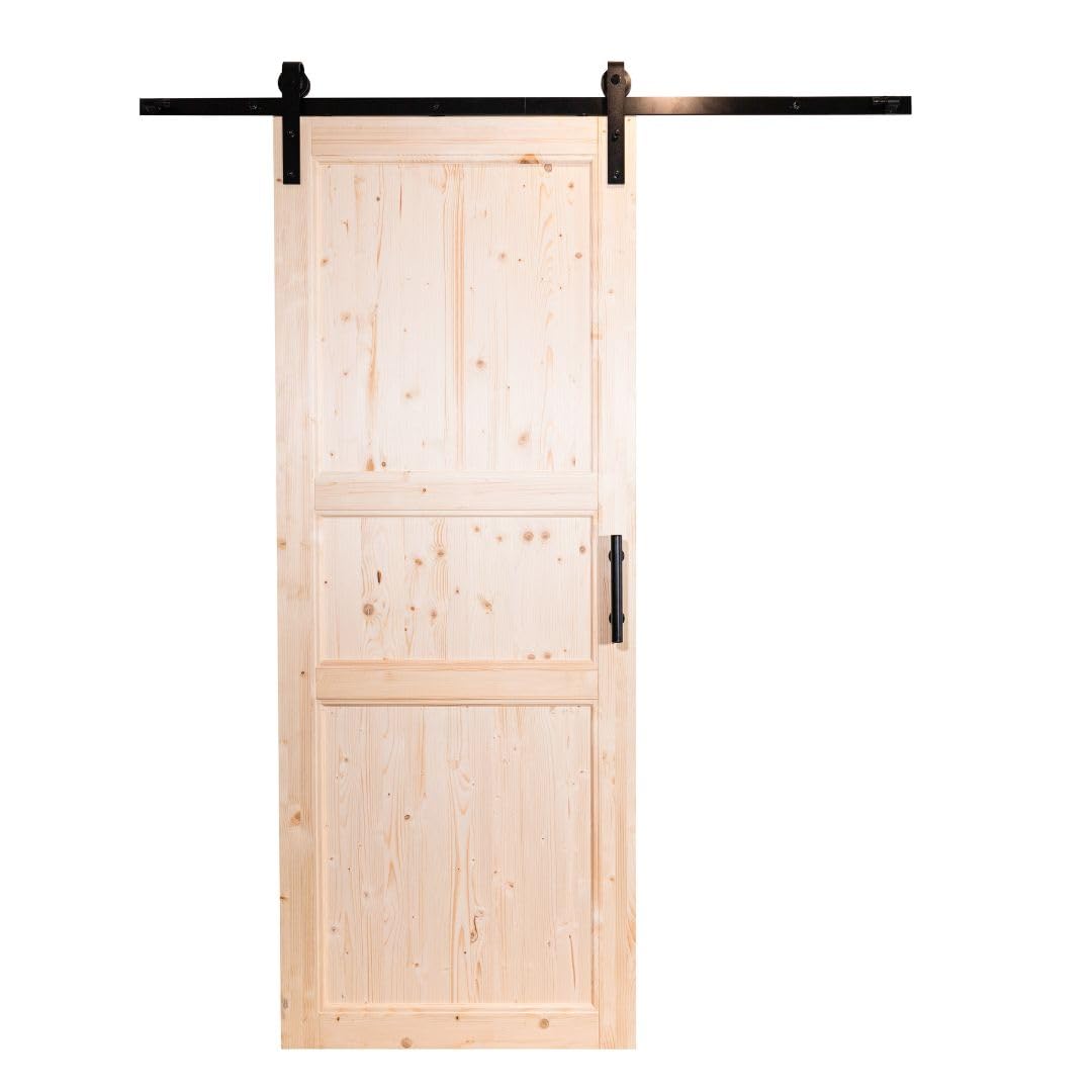 Porta Abete Grezzo Scorrevole Esterno Muro - 210 x 70 - Reversibile - Kit Carrello e Maniglia Incluso