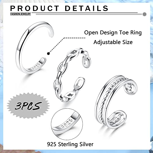 Florideco 3Pcs S925 Sterling Silver Toe Rings For Women Open Toe Rings Comfort-Fit Adjustable Toe Rings Celtic Knot Turquoise Finger Foot Jewelry Set #TOP1