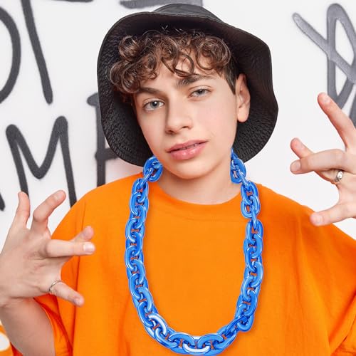 2 Pcs Jumbo Plastic Chain Necklace Hip Hop Rapper Big Fake Necklace for Men Halloween Costume Accessory, 39.4 Inch/100cm3