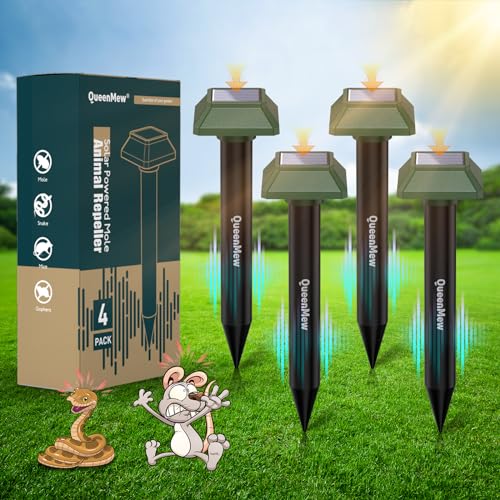 Ahuyentador de Topos Solar 4 Piezas, Ahuyentador de Jabalies para Jardín de Patio, 700 M² Impermeable Exterior Repelente Salamanquesas Serpientes para Rata Conejo Ardilla Mapache Serpiente