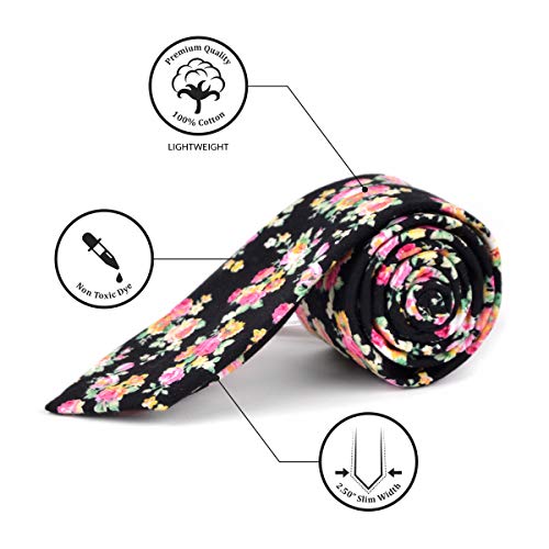 Image of Parquet Mens Floral Tie | Cotton Printed Skinny Necktie for Wedding | Spring & Summer