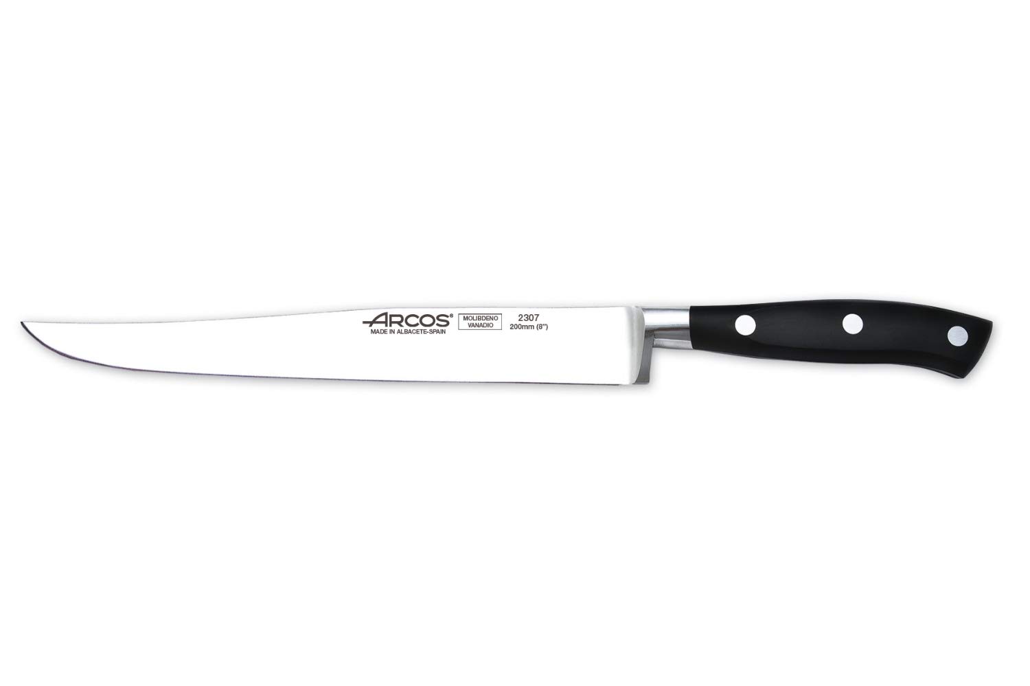 Arcos Cuchillo Cocina Forjado en Acero Inoxidable y Hoja de 200mm. Cuchillo Chef Profesional para Cortar Pescado, Carne y Cebolla. Mango Ergonómico Polioximetileno. Serie Riviera. Color Negro. — view 19