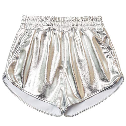 Image of Perfashion Women's Metallic Shiny Shorts Sparkly Hot Yoga Outfit
