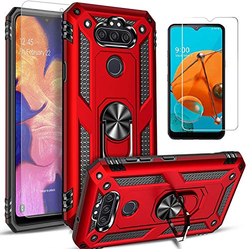 STARSHOP Compatible with LG K31 Rebel Phone Case, LG Aristo 5/LG Phoenix 5/Fortune 3 Case, with [Tempered Glass Protector Included] Military Grade Shockproof Cover with Kickstand- Scarlet