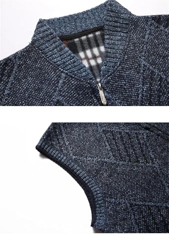 Mens Sweater Vests Casual Sleeveless Stand Collar Full Zip Fleece Knitted Cardigan Waistcoat Vest4