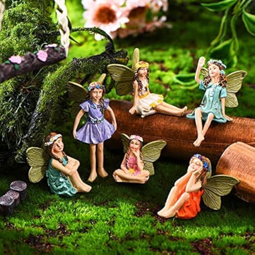 Blulu 6 Pieces Garden Miniature Fairies Accessories Fairy Garden Decor with Stick Mini Figurines Accessories Ornaments for Outdoor Indoor Yard Lawn Decoration