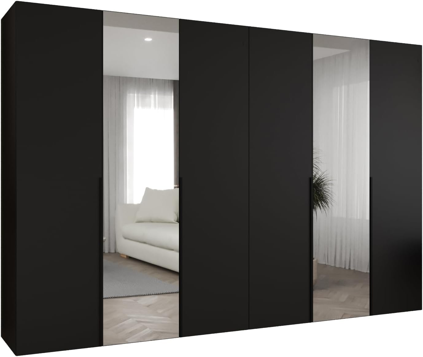 ABIKSMEBLE Alicante 2 Wardrobe, 300 cm, Black, with mirrored doors.