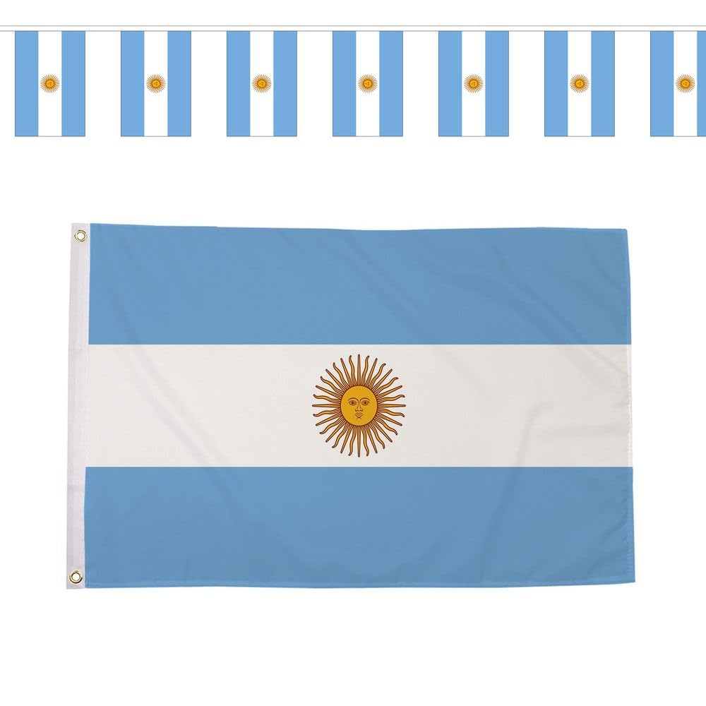 Flagtex Argentina La Albiceleste World Cup 2026 Small Team Bundle Includes 3ft x 2ft Premium Polyester Flag and 3m Rectangle Bunting Football Fan Pack Indoor Outdoor Decoration