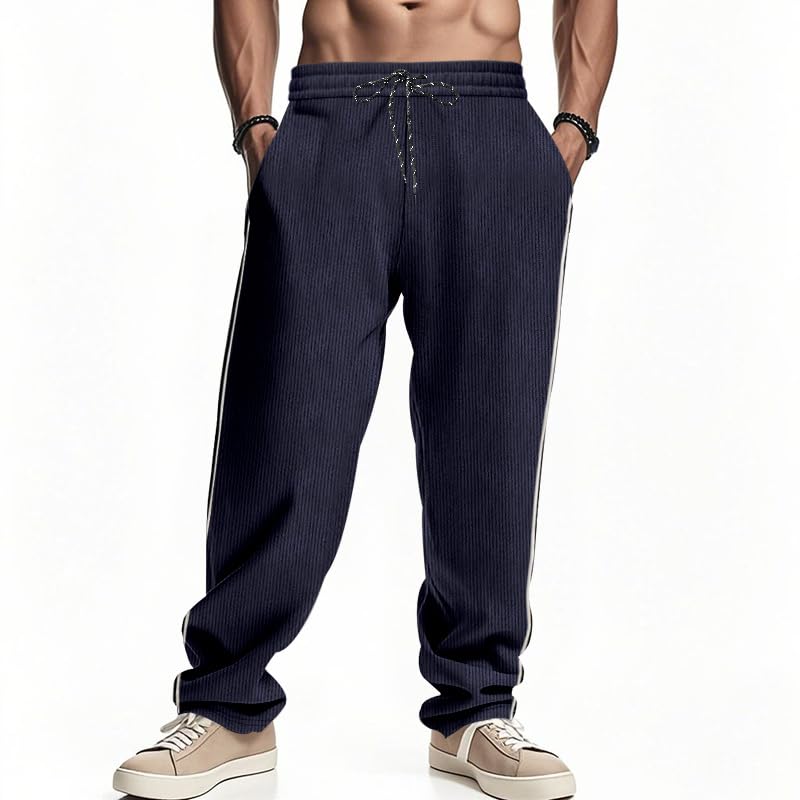 Mens Corduroy Pants Baggy Straight Leg Fall Striped Hiking Sweatpants Casual Drawstring Elastic Waist Athletic Pants2