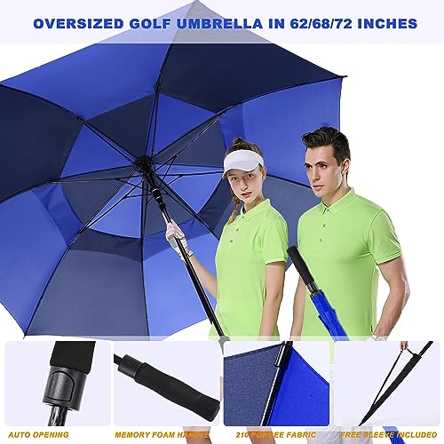 Image of Golf Umbrella Large 62 /68 /72 Inch, Extra Large Oversize Double Canopy Vented Windproof Waterproof Umbrella, Automatic Open Golf Umbrella for Men and Women and Family
