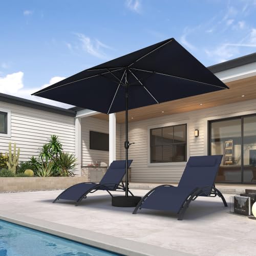 PURPLE LEAF LED Patio Market Umbrella 6.5' x 10' with Base Pool, Navy Blue — view 2