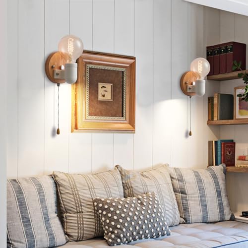Image of Wall Light Fixture with Pull Chain, Wall Sconce with On Off Switch， Hardwired Wall Lighting Indoor Vintage Industrial Farmhouse Retro Lighting for Bedroom Hallway Bathroom Vanity,E26
