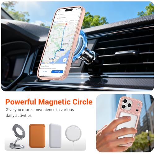 Image of SUPFINE Magnetic for iPhone 17 Pro Case Pink | (Compatible with MagSafe)(Military Grade Drop Protection)(Camera Protection)Translucent Matte Phone Cover