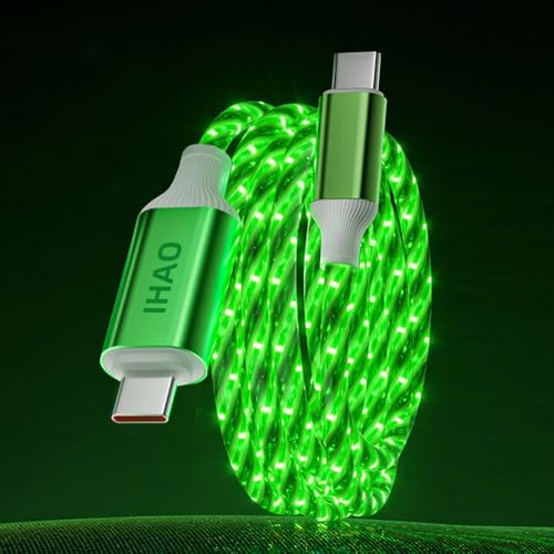 Image of IHAO Starry Lighted Up USB Cable USBC to Type C Durable PD Fast Charging with Visible Current Flow As Night Light Use-C to C Starry Green