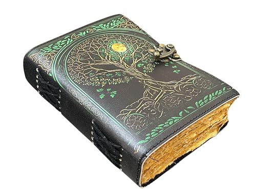 Grimoire Moon Phases en cuir véritable relié à la main | Journal vintage de sorcellerie unique