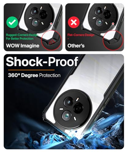 Image of WOW IMAGINE Shock Proof Clear Protective Back Case for Realme 14 Pro 5G - AirEDGE Technology | 360 Degree Camera Protection | Transparent Hybrid Back Case Mobile Cover - Black