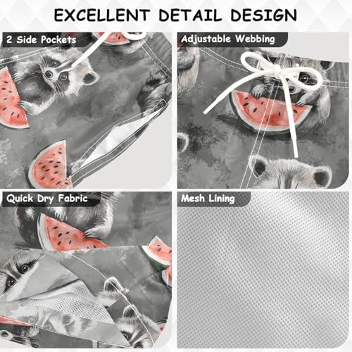 Pigsaly Boys' Swim Board Shorts Watermelon Grey White Funny Raccoon Boy's Swim Trunks Kids Swimwear XS3