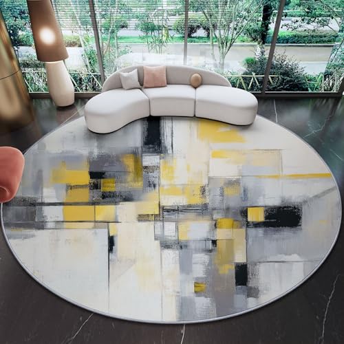 90 cm Alfombras Redondas para Sala de Estar, Moderno Abstracto Geométrico Estampada Alfombra Redonda Lavable Gris - Pelo Corto Suave Franela Alfombras para Dormitorio Comedor