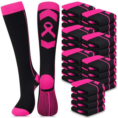 Funtery 12 Pairs Breast Cancer Awareness Socks Women Pink Ribbon Compression Socks Pink out Football Volleyball Softball
