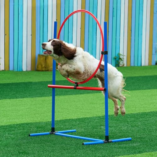VEVOR Hunde-Agility-Trainingsausrüstung, 5-teiliges Kombinationsset mit verstellbaren hohen Hürden, 6 Slalomstangen, Tunnel, Sprungring, Pausenbox, Pfeife, faltbarer Schüssel, Welpen-Hindernisparcours