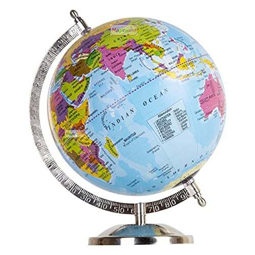 Image of Magicwand【10 Inch ht Chrome Base】Political Educational Laminated Rotating World Globe with Metal Base