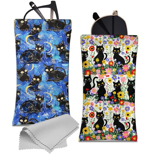 Image of 2 PCS Glasses Case Eyeglass Sunglasses Pouch Squeeze Portable Bag Soft Leather with Cleaning Cloth Women Men Girls