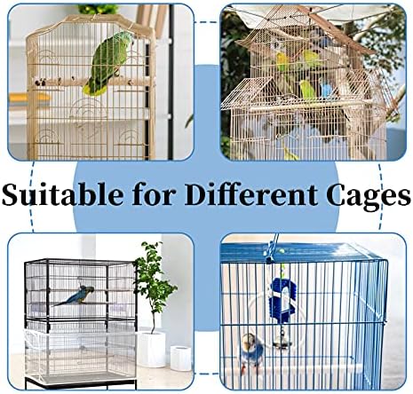Large Bird Cage Cover, Daoeny Bird Cage Seed Catcher, Adjustable Soft Airy Nylon Mesh Net, Birdcage Cover Skirt Seed Guard for Parrot Parakeet Macaw African Round Square Cages (White) - 5
