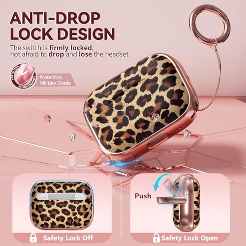 Image of Inesore for AirPods Pro 3 Case Cover 2025 with Lock-Brown+Yellow Cheetah | Two-Piece Design,with Gold Keychain & Clean Pen, As Phone Stand,Support Wireless Charging,Cute Luxury Case for Women Girly