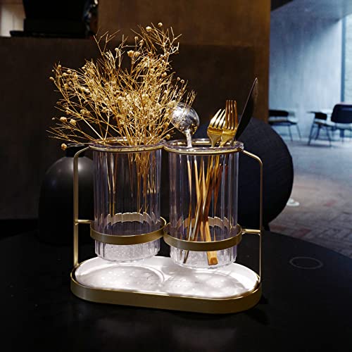 Kivsty Glass Silverware Holder Kitchen Utensil Holder Silverware Caddy With Metal Rack Utensil Organizer Countertop Cutlery Holder Drainer For Flatware thumb #2