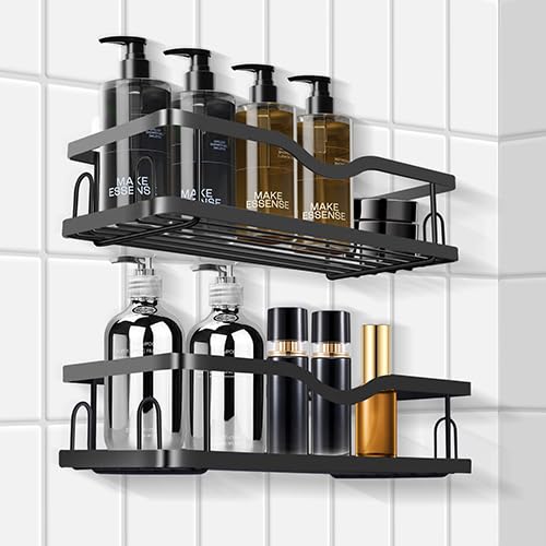 Unicrest RY Adhesive Shower Caddy 2 Pack Stainless Steal Organizer Rustproof Bath Rack with Large Capacity Durable Shelves
