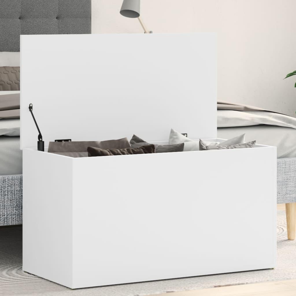 Skrzynia do przechowywania, biała, 84 x 42 x 46 cm, materiał drewnopochodny, organizer do przechowywania ubrań, zabawek, narzędzi, artykułów dekoracyjnych, stabilna skrzynia jako stolik kawowy