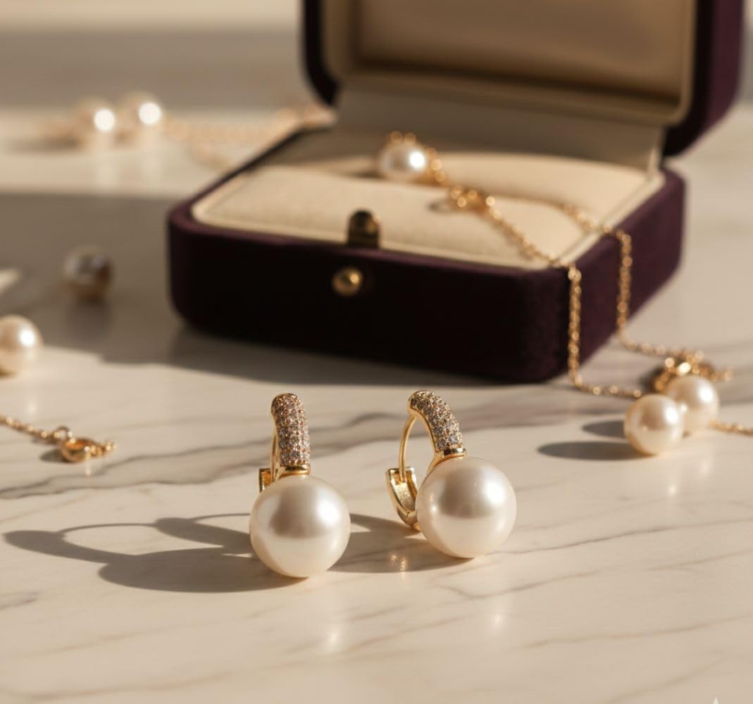 Gold Pearl Hoop Drop Earrings for Women 14k Gold Plated Non Tarnish Hypoallergenic Small Dainty Trendy Huggie Hoop Earrings Jewelry Gifts - Image 3