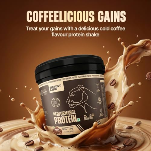 Image of BeastLife Performance Yeast Protein Powder | 25g Protein | Cold Coffee |NABL Lab Certified | High Absorption for Muscle Growth |Smooth & Light, Easy to Digest with Ultrasorb Tech|5.64g BCAA | Best For Gut | Beta Glucan | Improves Immune Function | 4 Kg