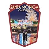 Lantern Press Sticker Santa Monica, California, Pier at Night, Die Cut Vinyl, (Waterproof Decal for Cars, Water Bottles, Laptops, Coolers), Small